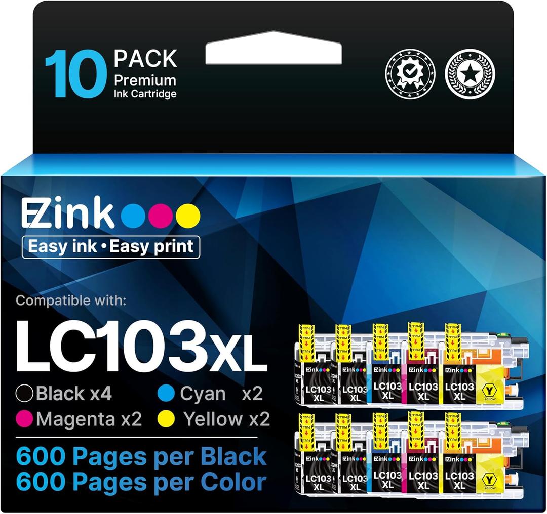E-Z Ink Compatible Ink Cartridge Replacement for Brother LC103XL Ink Cartridges LC103 XL LC103BK LC101 LC 103 to Use with MFC-J870DW MFC-J470DW MFC-J6920DW MFC-J6520DW MFC-J450DW (10 Pack)