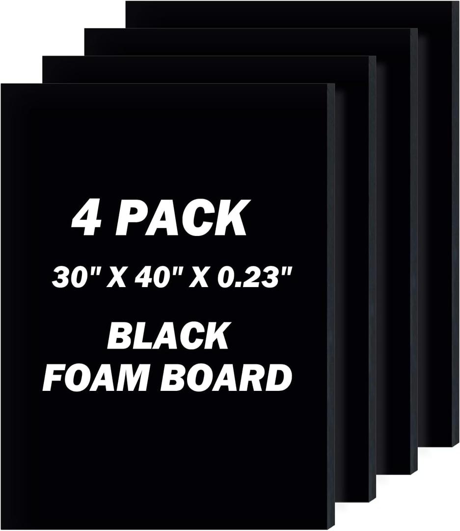 30" x 40" Foam Board 4 Pack, 0.23" Thickness Black Poster Board, Acid Free, Double Sided, Rigid, Sign Board for Mounting, Crafts, Modelling, Art, Display, School Projects