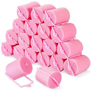 Geyoga 18 Pieces Sponge Hair Rollers Large Soft Foam Hair Styling Curlers Large Size Hairdressing Curlers for Women(1.9 x 2.6 Inches,Pink)