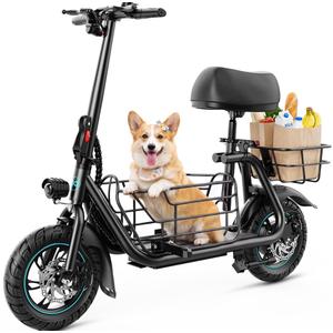 Gyroor Electric Scooter with Seat for Adults 20 Miles Range | 550W Motor, Pet Basket, 18.6 MPH Speed, 12" Tires, Foldable Design