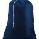 Nylon XL Laundry Bag - Locking Drawstring Closure and Machine Washable. These Bags will Fit a Laundry Basket or Hamper and Strong Enough to Carry up to Three Loads of Clothes (Navy Blue, 30" x 40")