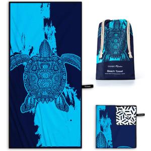 OCOOPA Microfiber Beach Towel - Oversized 71"x32" - Quick Dry, Sand Free - Lightweight & Compact - Large Beach Towels for Swimming, Camping, Holiday (Turtle)