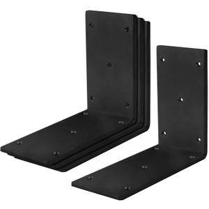 4 Pack 6" x 2-3/8" Black Heavy Duty Steel Corner Braces, 90 Degree Right Angle Metal L Bracet, Post and Beam Connector for Wood Timber, 8 Gauge