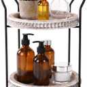 Qunclay 360 Rotating 2 Tier Wooden Tray Organizer Rustic Farmhouse Vanity Storage Large Capacity Round Organizer with Iron Frame for Cosmetics Perfume Skincare Kitchen Counter Bathroom Coffee Station