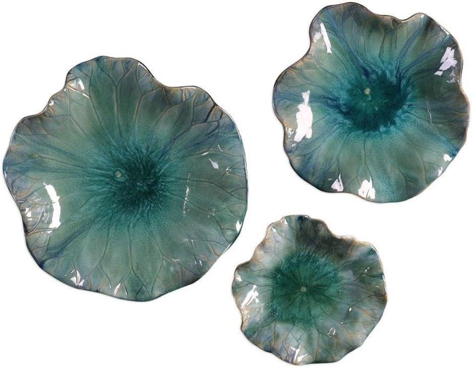 Uttermost Abella Sea Blue 3-Piece Ceramic Flower Set