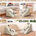 Zerbuger Dog Ramp and Stair for Bed 16" H-20 H,3-Step Cat Stair for Sofa and Chair,4-Step Dog Ramp for High Bed and Window,Durable Nonslip Fabric Cover for Indoor (Beige-20 H, Pet Friendly, 4)