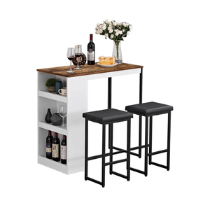 Panana 3 Piece Dining Table Set Kitchen Bar Table with Two Stool Storage Shelves Wood Counter Height Table Top with Sew Kerf Finish Dining Room Home