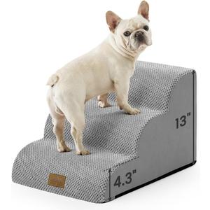 COZY KISS Dog Stairs for Small Dogs 13" H, 3-Step Slope Curved Dog Steps for Couch, Chair or Bed, Sturdy Pet Stairs for Puppy, Older Cat, Cat Ladder with High Density Foam, 15.7x20x13 inch, Gray