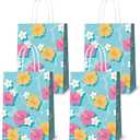 KERINGO 16 PCS Hibiscus Party Favor Hawaiian Themed Paper Bag with Handles Summer Tropical Gift Tiki Luau Treat Hawaii Goodie Bags Kids Birthday Party Supplies