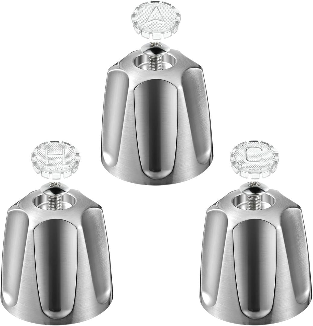 Dreyoo 3 Piece Metal Shower Knob Replacement Compatible with Price/Pfister Verve Tub Shower, Bathtub Faucet Handle Remodel Trim Kit Include 1 Hot 1 Cold 1 Diverter and 3 Screws(Brushed Nickel)