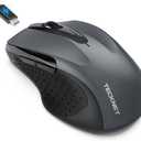 TECKNET Rechargeable Jiggler Wireless Mouse (BT5.0/3.0 & 2.4G) 4800 DPI Silent USB A & Bluetooth Mouse 6 Buttons, Wide Compatibility - Grey