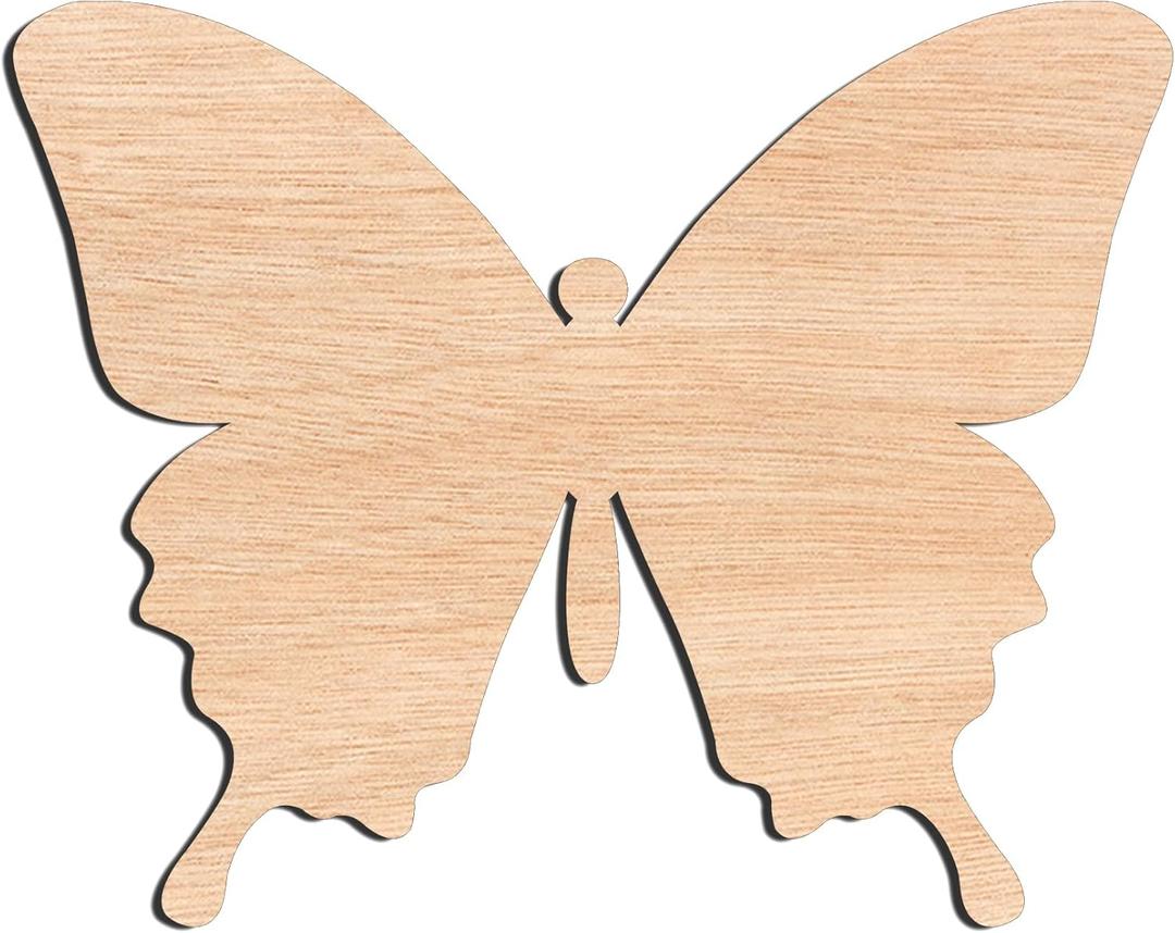 Unfinished Butterfly Wood Cutout Laser Cut Wooden Shape for DIY Crafts, Staining, Home Dcor, Wedding Decorations, Personalized Gifts, Rustic Nature-Themed Wall Art, 1/8 Inch Thickness (8'') 6 x 6 x 0.5 inches