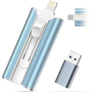 MFI Certified 512GB Flash Drive Photo Stick and USB Stick Offers Photo/Video Storage, The External Storage Jump Drive is Compatible with iOS, Android, and Pc (Blue) (Space: ~484GB)