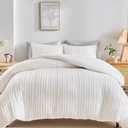 WARMDERN White Boho Duvet Cover Set Queen Size, Striped Textured Tufted Bedding Set, 3 Pcs Ultra Soft Washed Microfiber with Zipper Closure (Queen, White)