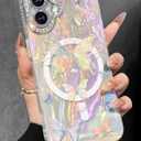 Toycamp for iPhone 16 Case - Compatible with Magsafe Aesthetic Cute Colored Butterfly Laser Holographic i 16 Case with Diamond Bling Lens Protector for Apple 16 Cover for Women Girls