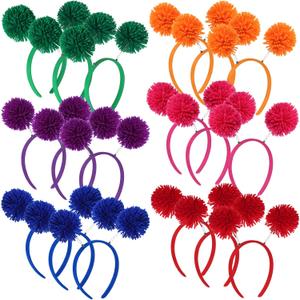 Censen Multicolor 18 Pcs Pom Pom Headband for Women Head Bopper Wrapped Headband Birthday Valentine's Day Party Headwear