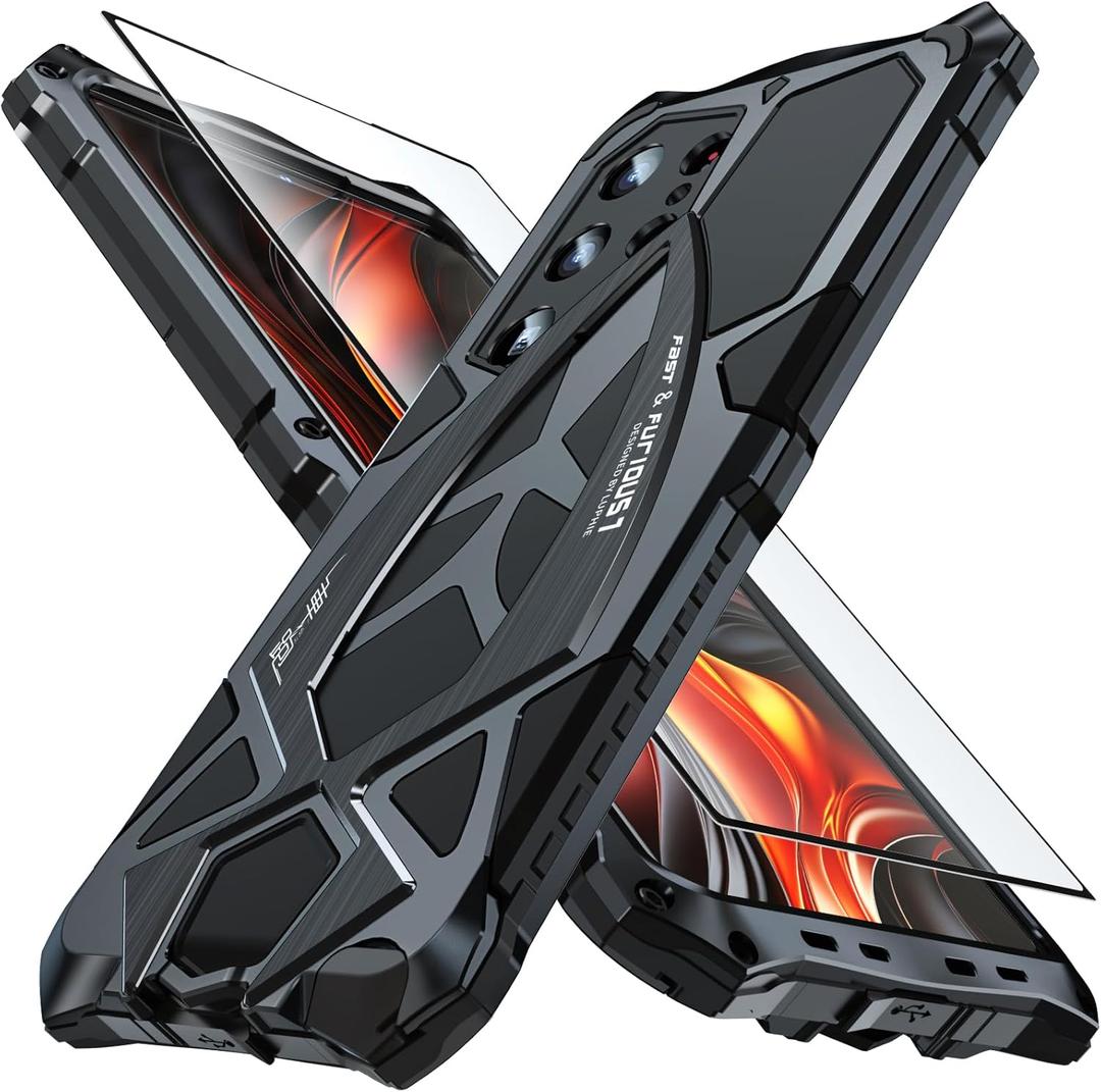 Armor Phone Case for Samsung Galaxy S26 Ultra Military Grade Drop Protection Cover S26Ultra Heavy Duty Hybrid Metal Bumper Built-in Silicone Shockproof Dustproof - Black