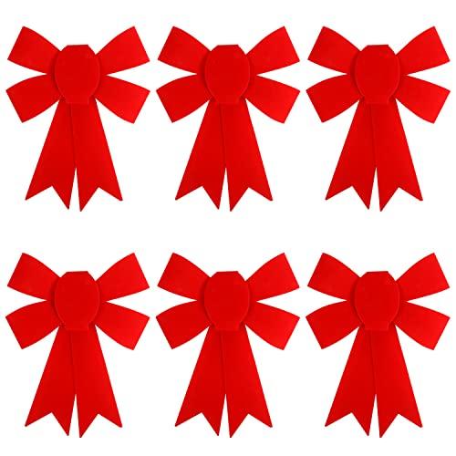CCINEE 6 PCS Red PVC Christmas Wreath Bow, 8.3"×11.2" Bows Xmas Plastic Bows Decorations Christmas Tree Ornaments Waterproof Bows for Christmas Tree Home Party Indoor Outdoor Decoration Gift Wrapping
