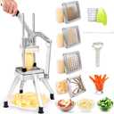 French Fry Cutter Commercial Potato Chopper Stainless Steel Vegetable Dicer Fruit Slicer for Onion,Cabbage,Carrots,Potato,Mushroom,with 4 Blades(1/4",3/8",1/2",8 wedge slice)