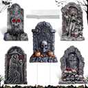 25" Halloween Graveyard Tombstone Decorations, 5PCS Extra Large Scary Halloween Gravestones Yard Signs with Lengthen Stakes,Skeleton RIP Yard Sign Lawn Garden Outdoor Decor