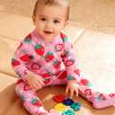 uideazone Baby Girls Footed Pajamas Zip-Front One-Piece Sleeper Non-Slip Footie Cute Pattern Jumpsuit PJs 0-12 Month (Pink Strawberry)