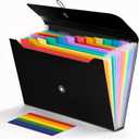 Expanding File Folder, 13 Pockets Accordion File Holder Organizer, A4 Letter Size Paper Document Receipt Organizer Accordian Filing Folder for Classroom, Home, Office and Travel (Black+multicolor)