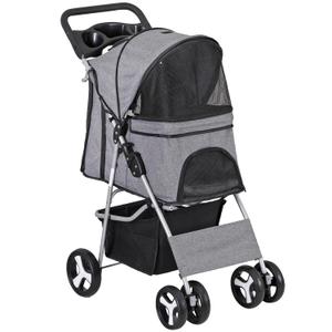 ZENY Foldable Pet Stroller, Cat/Dog Stroller with 4 Wheel, Pet Travel Carrier Strolling Cart with Storage Basket, Cup Holder (Grey)