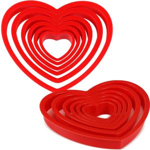 Jingmore 2 Sets Plastic Heart Cookie Cutters Valentine Heart Pancake Mold for Baking Cakes, Biscuits, and Sandwiches(Red)