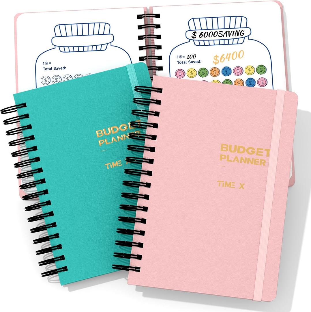 TIME X Budget Planner-Budget Binder with 12 Pockets,Undated Monthly Budget Book for A5 Bill Organizer & Account Book with Expense Tracker Notebook to Manage Your Finance. (Pink+Blue)