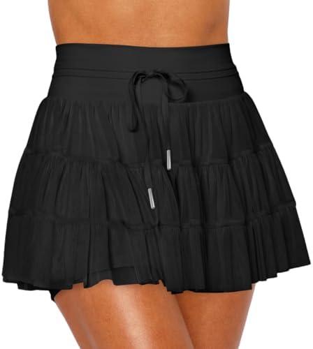 Women's Pleated Skirt High Waisted Ruffle Tennis Skirts Sports Skater Running Skorts with Shorts Pockets Size M