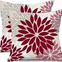 DFXSZ Wine Red Pink Flower Pillow Covers 18x18 Inch Set of 2 Outdoor Throw Pillows Outdoor Waterproof Decor for Living Room Sofa Patio Funiture Garden Floral Polyester Pillow Covers 002R18