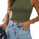 ATHMILE Womens Double Lined Crop Tank Tops Casual Basic Shirts Sleeveless Workout Tops Cute Summer Clothes Teen Girls (Medium, Olive Green)