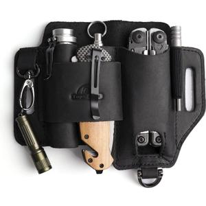 Topstache Leather Multitool Sheath,EDC Belt Organizer for Work and Daily Use,Leatherman Sheath,EDC Pocket Organizer for Flashlight and Multitool,Gifts for Men,Leather Sheath for Multitool (Black-01)