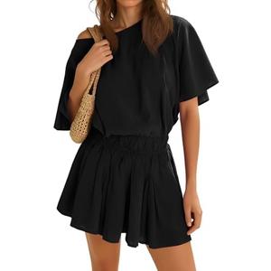 Yousify Off the Shoulder Dress Batwing Sleeve Cinched Waist Mini Dress | Short Summer Dress, Casual Ruffle Short Dress,A-Line Dress,Spring&Summer Fashion Outfits, Medium