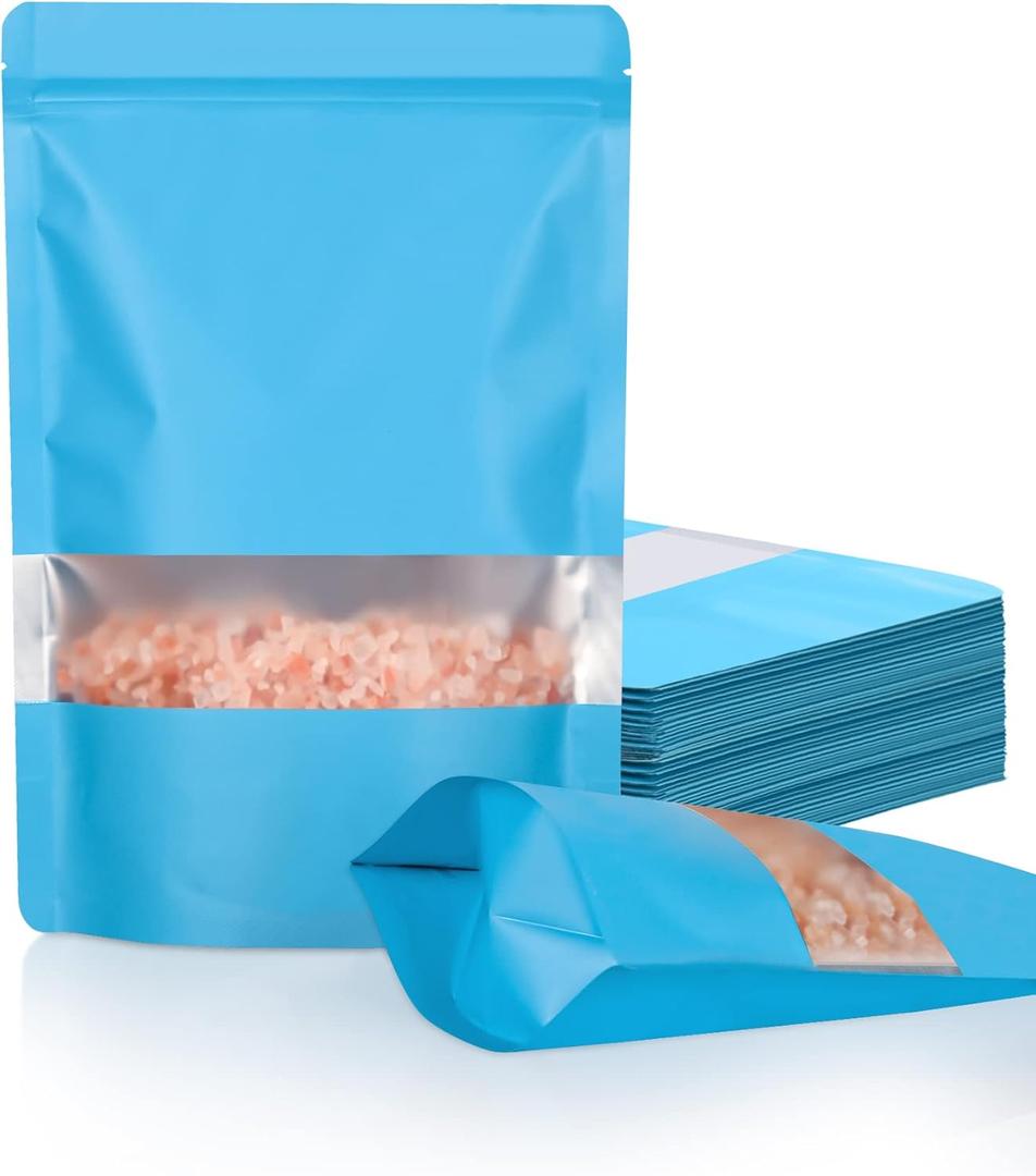 FireKylin 100 Pack Smell Proof Bags 4.7" x 7.9", Resealable Bags with Matte Window, Foil Pouch Stand Up Sealable Bags for PackagingBlue