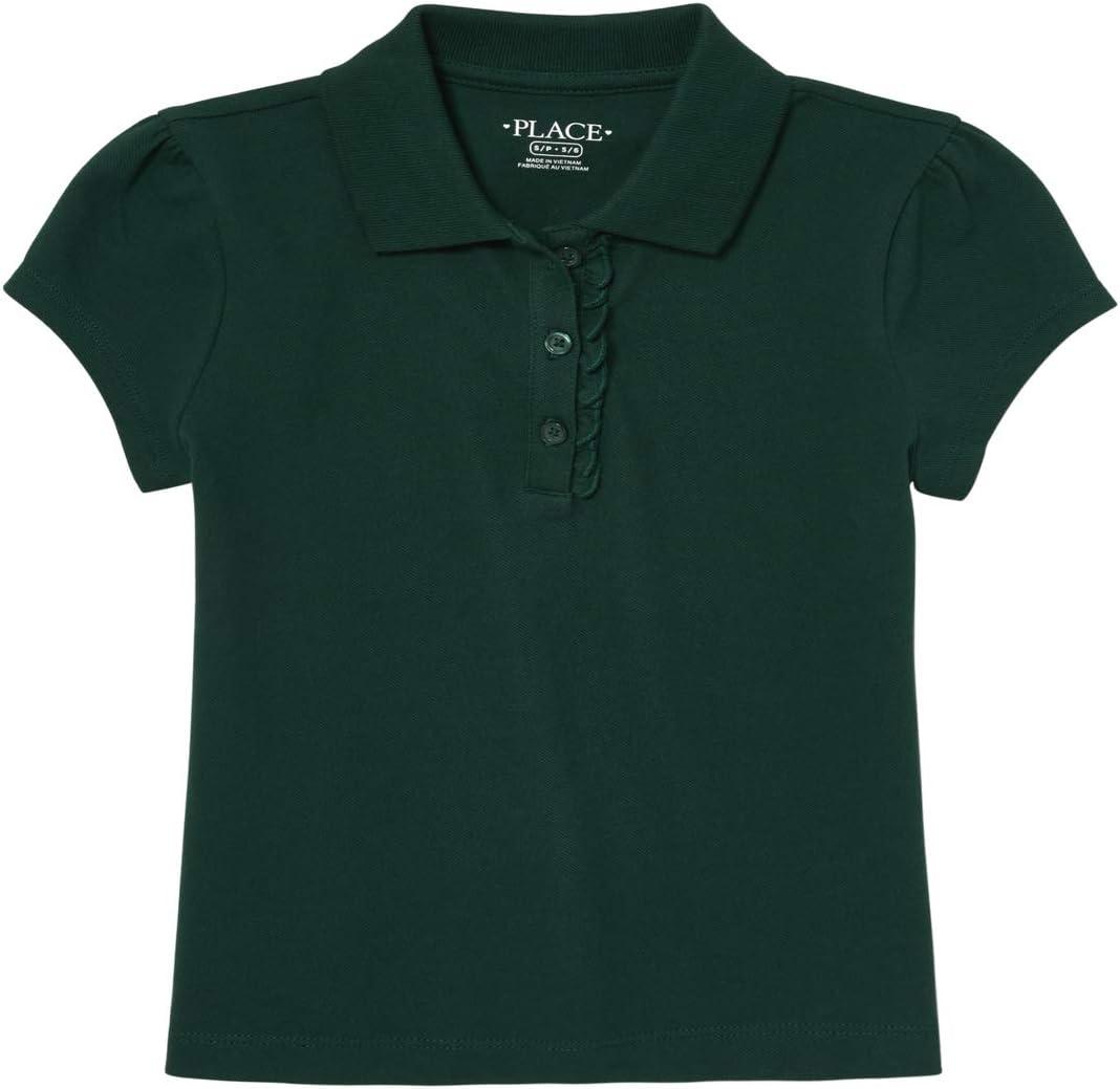 The Children's Place Girls' Short Sleeve Ruffle Pique Polo (Green, L)