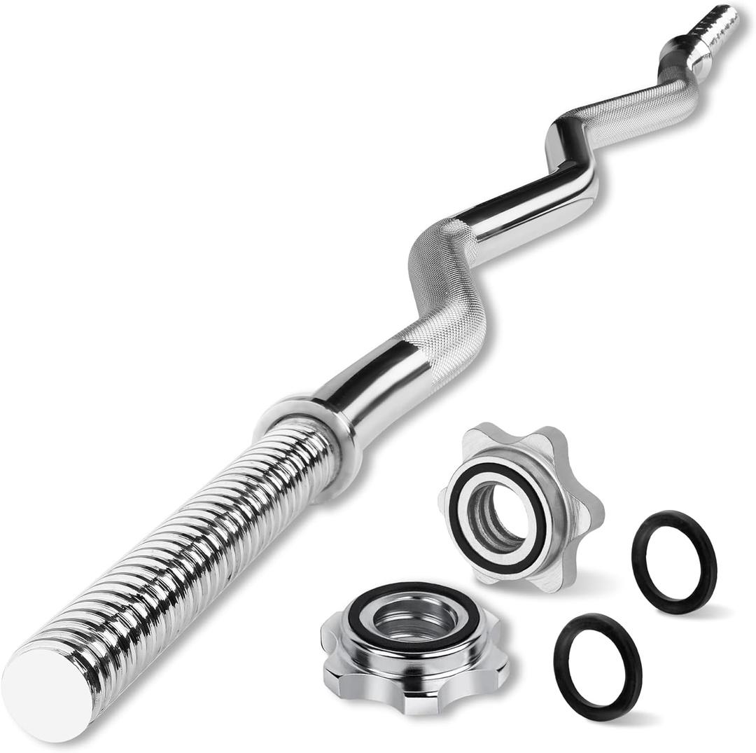 Yes4All Standard Straight Barbell 60" & EZ Curl Bar 47", Capacity 200 to 480 LB, Weight Bar 1" to 2" Diameter - Star Lock Collars, Rubber Ring, Barbell Spins Included for Deadlifts & Squats
