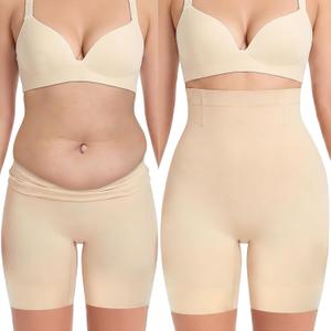 sellto Shapewear Tummy Control High Waisted Body Shaper Shorts Women Smooth Girdles Under Dresses Shorts Thigh Slimmer (Beige, L)