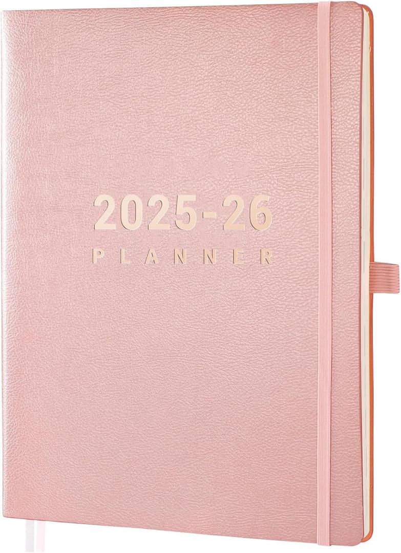 2025-2026 Planner - July 2025 - June 2026, Planner 2025-2026 Daily Weekly and Monthly, 8.5" x 11", Pen Holder, Calendar Stickers, Pocket, 25 Notes Pages, Faux Leather Cover, A4 Premium Paper (Pink)