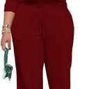 PINSV Women's 2 Piece Outfits Sweatsuit Set Long Sleeve Crop Top Drawstring Wide Leg Pants with Pockets Track Suits Casual Sets Wine XL