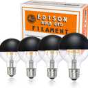 Half Chrome Light Bulb, Dimmable 6W (Equivalent 60 Watt) LED Edison Bulbs,G25/G80 Half Black Dipped, Globe Shape 2700K Warm White, Decorative Light Bulb CRI 90+ E26 Base Pack of 4 (Black)