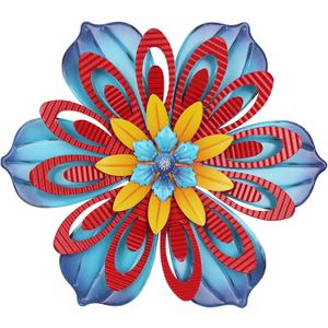 YEAHOME Metal Flower Wall Decor, 11 inch Wall Art Decorations Rustic Home Decor Aesthetic for Bathroom, Bedroom, Living Room, Office, Boho Art, Indoor Outdoor Decorations Patio Garden Decor(Blue)