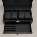 NovelBee Double-Layer 4 Slots Watch Boxes with 2 Grids Jewelry Display Organizer Case for Women and Men Watch Jewelry Earring Rings Bracelets Storage (Black)