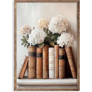 Library Decor Vintage Floral Wall Art Vintage Art Pictures Aesthetic Moody Books and Flowers Wall Painting Canvas Prints for Dining Room Living Room Bathroom Home Office Decorations 12x16Inch UnFramed (16L" x 12W", Whispering Pages & Snowball Blooms)