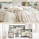 MooMee Striped Duvet Cover Set 100% Washed Cotton Linen Like Textured Breathable Durable Soft Comfy (Almond Milk Grey Classic Stripes, Queen 90"x90")