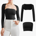 SUUKSESS Women 2 Piece Long Sleeve Bolero Open Front Shrug Sexy Double Lined Tube Top S