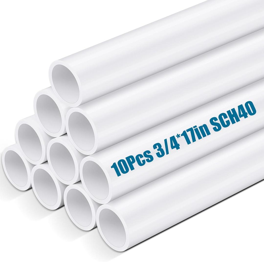 10 Pcs 3/4 Inch PVC Pipe 16" Long White Sch40 Industrial PVC Pipes, Greenhouse, Garden, Workshop, Farm, Furniture Grade for Home