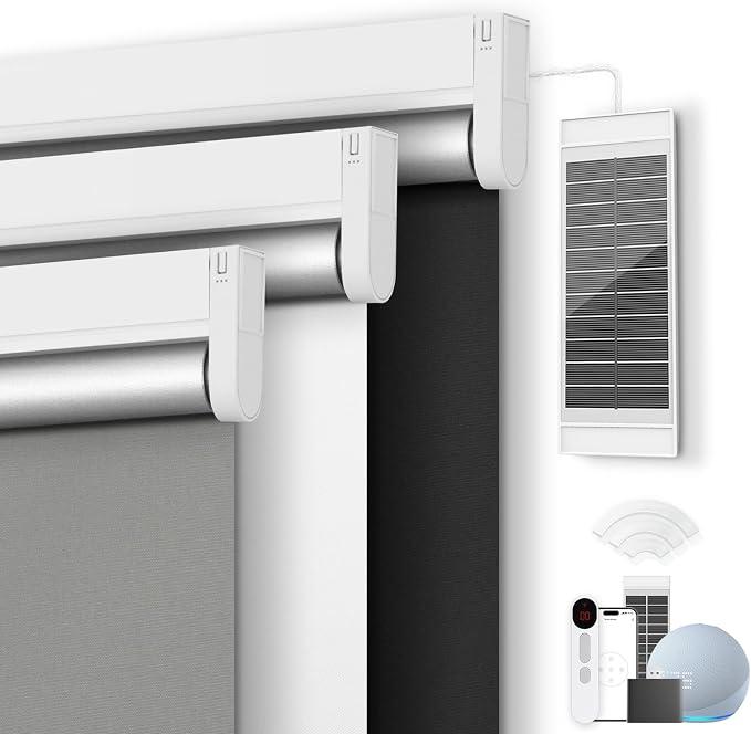 Motorized Blinds, Blackout Roller Blinds with Remote Control & Solar Panel
Automatic Electric Shades for Windows, Compatible with Alexa, Smart Blinds for Bedroom and Living Room, White,34" W*72" H
