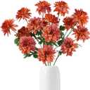 6PCS Dahlia Artificial Flowers 27.5Orange Faux Flowers Silk Fake Dahlia with Stems for Home Wedding Dining Table Party Garden Fall Decoration(Orange)