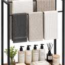 24.8" W Freestanding Towel Rack, 3 Tier Blanket Ladder Stand with Rustic Brown Wooden Shelf for Bathroom Living Room